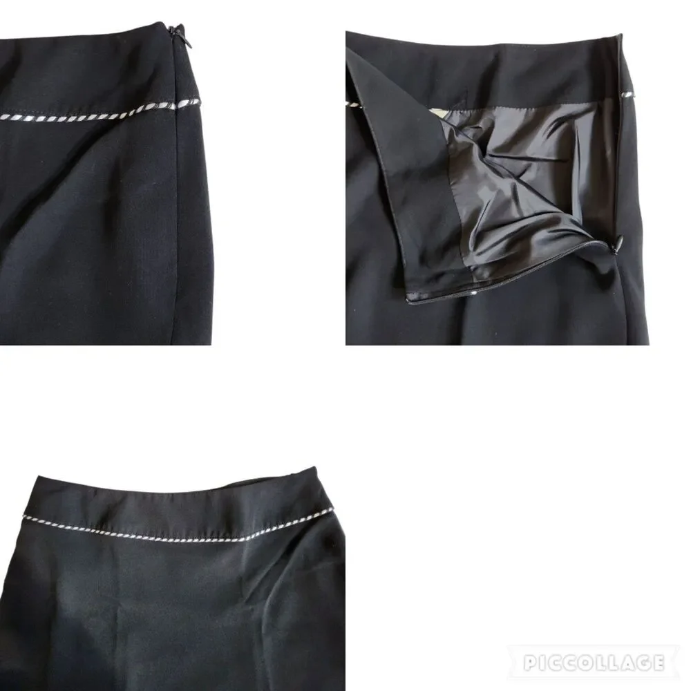 Michele Black with Purple and White Trim A-Line Skirt Sz 8 - Picture 7 of 11
